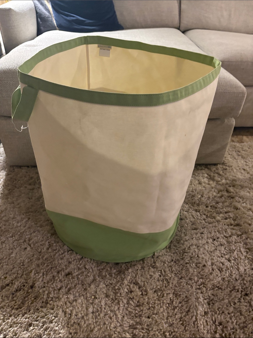 Pottery Barn Kids Green and Cream Canvas Storage Bin 23” tall x 21” wide
